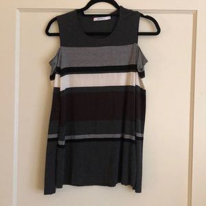 Bailey 44 cold shoulder long sleeve strip shirt